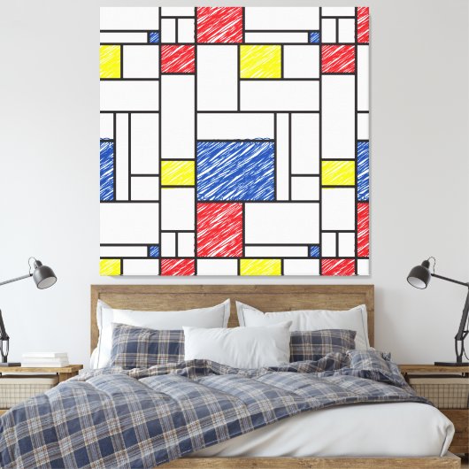 Mondrian Scribbles minimalist de Stijl Modern Art Canvas Afdruk (Insitu (Slaapkamer))