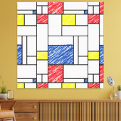 Mondrian Scribbles minimalist de Stijl Modern Art Canvas Afdruk (Insitu (Woonkamer))