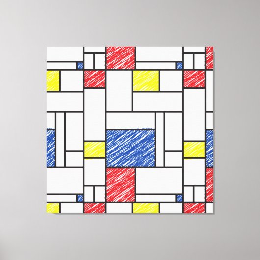 Mondrian Scribbles minimalist de Stijl Modern Art Canvas Afdruk (Voorkant)