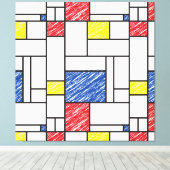 Mondrian Scribbles minimalist de Stijl Modern Art Canvas Afdruk (Insitu (Houten vloer))