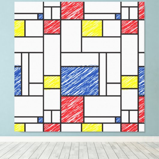 Mondrian Scribbles minimalist de Stijl Modern Art Canvas Afdruk (Insitu (Houten vloer))