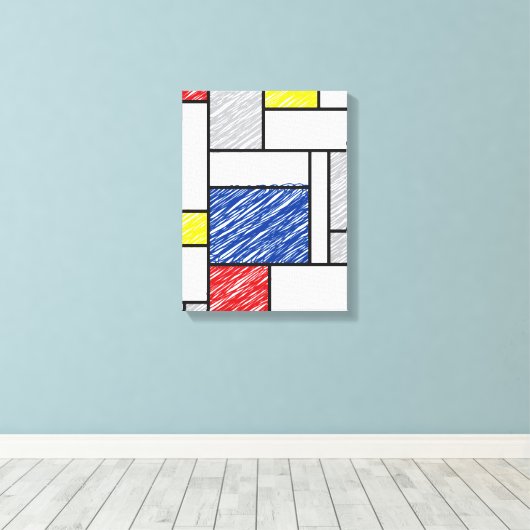 Mondrian Scribbles minimalist de Stijl Modern Art Canvas Afdruk (Insitu (Houten vloer))