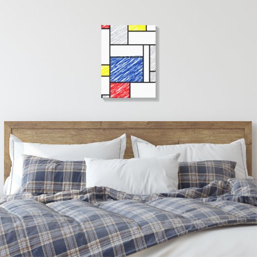 Mondrian Scribbles minimalist de Stijl Modern Art Canvas Afdruk (Insitu (Slaapkamer))