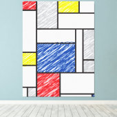 Mondrian Scribbles minimalist de Stijl Modern Art Canvas Afdruk (Insitu (Houten vloer))
