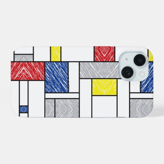 Mondrian Scribbles minimalist de Stijl Modern Art iPhone 15 Case (Achterkant horizontaal)