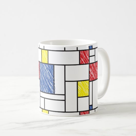 Mondrian Scribbles minimalist de Stijl Modern Art Koffiemok (Voorkant rechts)