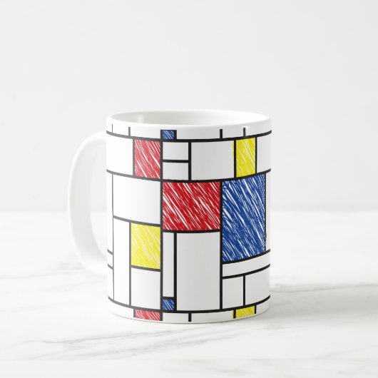 Mondrian Scribbles minimalist de Stijl Modern Art Koffiemok (Voorkant links)