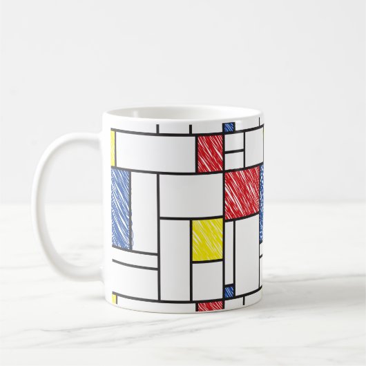 Mondrian Scribbles minimalist de Stijl Modern Art Koffiemok (Links)