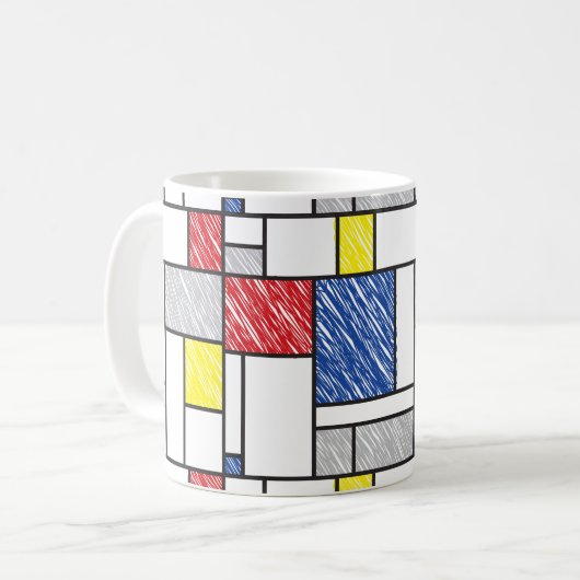 Mondrian Scribbles minimalist de Stijl Modern Art Koffiemok (Voorkant links)