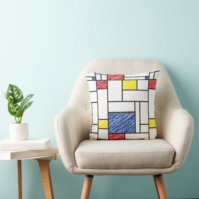 Mondrian Scribbles minimalist de Stijl Modern Art Kussen (Stoel)