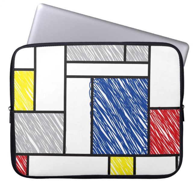 Mondrian Scribbles minimalist de Stijl Modern Art Laptop Sleeve (Voorkant)