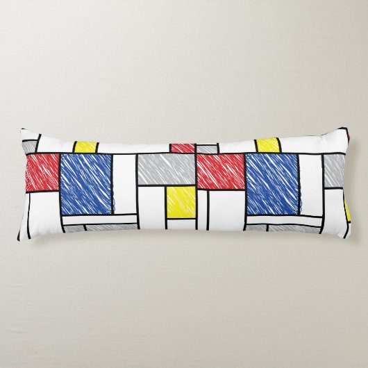 Mondrian Scribbles minimalist de Stijl Modern Art Lichaamskussen (Voorkant)