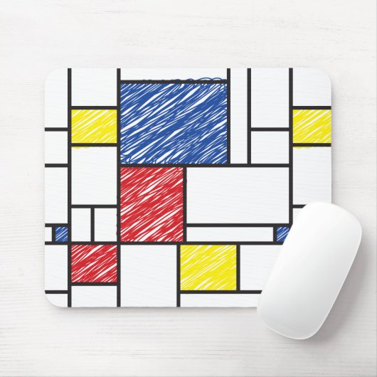 Mondrian Scribbles minimalist de Stijl Modern Art Muismat (Met muis)