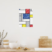 Mondrian Scribbles minimalist de Stijl Modern Art Poster (Keuken)
