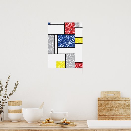 Mondrian Scribbles minimalist de Stijl Modern Art Poster (Keuken)