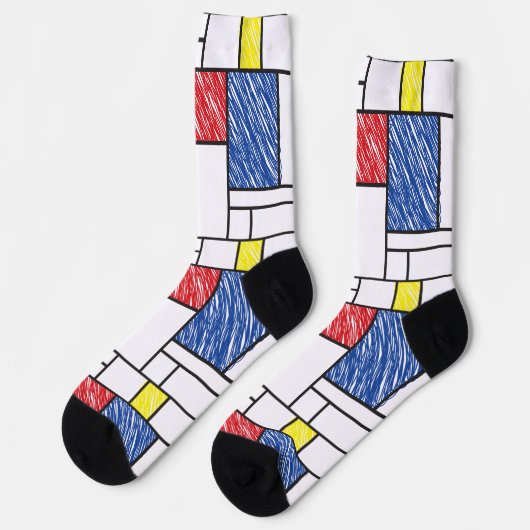 Mondrian Scribbles minimalist de Stijl Modern Art Sokken (Links)