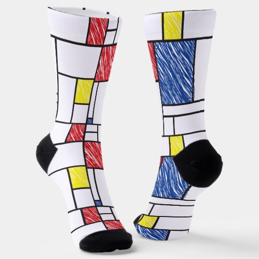 Mondrian Scribbles minimalist de Stijl Modern Art Sokken (Gebogen)