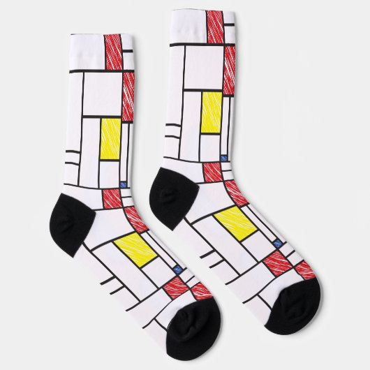 Mondrian Scribbles minimalist de Stijl Modern Art Sokken (Rechts)