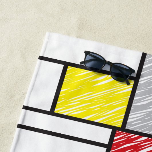 Mondrian Scribbles minimalist de Stijl Modern Art Strandlaken (In situ)