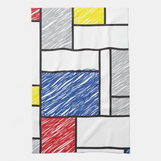 Mondrian Scribbles minimalist de Stijl Modern Art Theedoek (Verticaal)