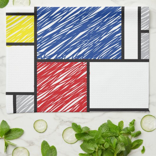 Mondrian Scribbles minimalist de Stijl Modern Art Theedoek (Gevouwen)