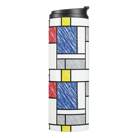 Mondrian Scribbles minimalist de Stijl Modern Art Thermosbeker (Gedraaid links)