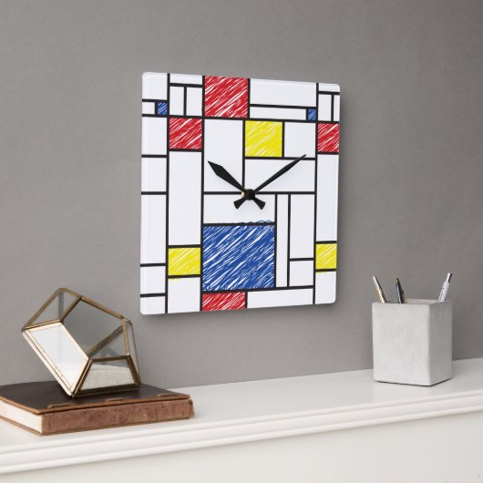 Mondrian Scribbles minimalist de Stijl Modern Art Vierkante Klok (Kantoor)