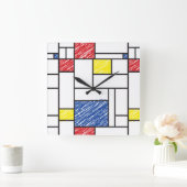 Mondrian Scribbles minimalist de Stijl Modern Art Vierkante Klok (Huis)