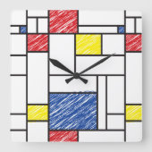 Mondrian Scribbles minimalist de Stijl Modern Art Vierkante Klok (Voorkant)