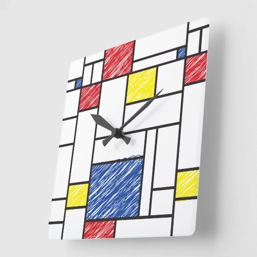 Mondrian Scribbles minimalist de Stijl Modern Art Vierkante Klok (Hoek)