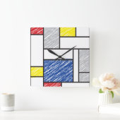 Mondrian Scribbles minimalist de Stijl Modern Art Vierkante Klok (Huis)