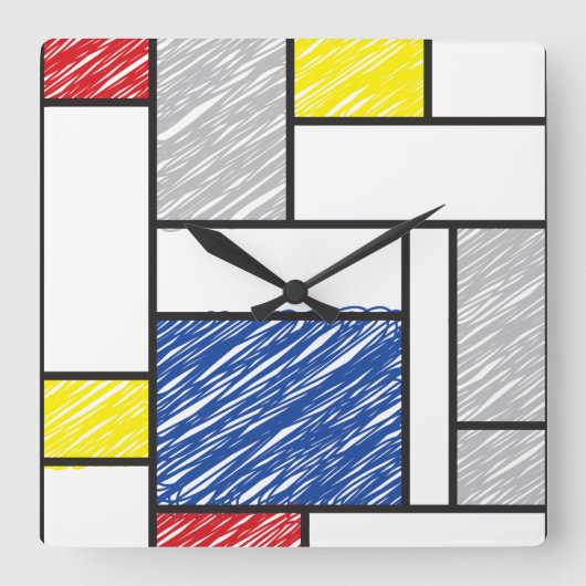 Mondrian Scribbles minimalist de Stijl Modern Art Vierkante Klok (Voorkant)