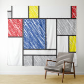 Mondrian Scribbles minimalist de Stijl Modern Art Wandkleed (In Situ (horizontaal))