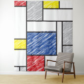 Mondrian Scribbles minimalist de Stijl Modern Art Wandkleed (In situ)