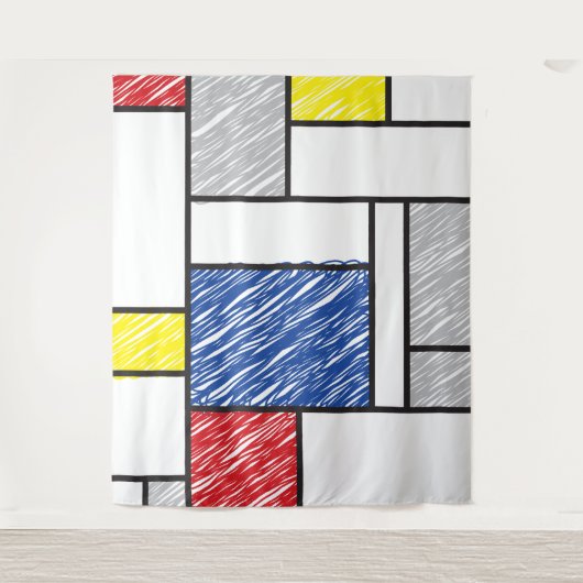 Mondrian Scribbles minimalist de Stijl Modern Art Wandkleed (Voorkant)