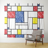 Mondrian Scribbles minimalist de Stijl Modern Art Wandkleed (In Situ (horizontaal))