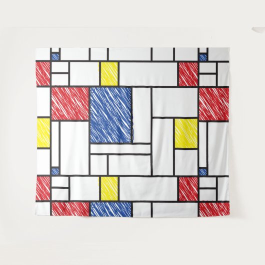 Mondrian Scribbles minimalist de Stijl Modern Art Wandkleed (Voorkant (horizontaal))
