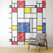 Mondrian Scribbles minimalist de Stijl Modern Art Wandkleed (In situ)