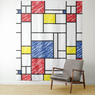 Mondrian Scribbles minimalist de Stijl Modern Art Wandkleed