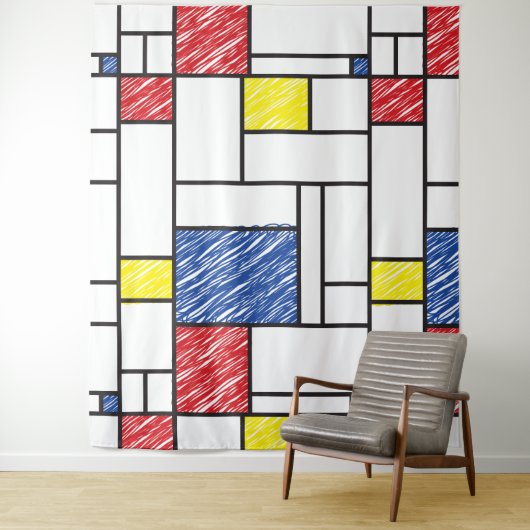 Mondrian Scribbles minimalist de Stijl Modern Art Wandkleed (In situ)