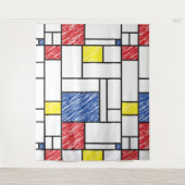 Mondrian Scribbles minimalist de Stijl Modern Art Wandkleed (Voorkant)