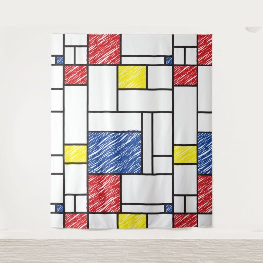 Mondrian Scribbles minimalist de Stijl Modern Art Wandkleed (Voorkant)