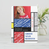 Mondrian Scribbles Modern Photo Graduation Party Kaart (Staand voorkant)
