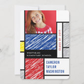 Mondrian Scribbles Modern Photo Graduation Party Kaart (Voorkant)