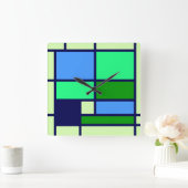 Mondrian style design blue green vierkante klok (Huis)
