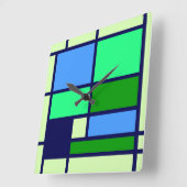 Mondrian style design blue green vierkante klok (Hoek)