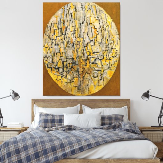 MONDRIAN - TABLEAU 3 COMP. in Ovaal (Bomen) - 1913 Canvas Afdruk (Insitu (Slaapkamer))