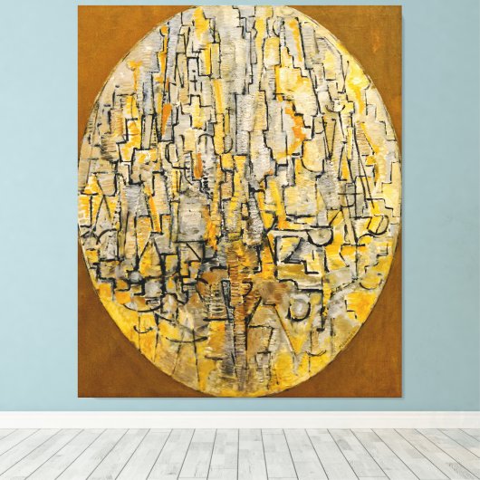 MONDRIAN - TABLEAU 3 COMP. in Ovaal (Bomen) - 1913 Canvas Afdruk (Insitu (Houten vloer))