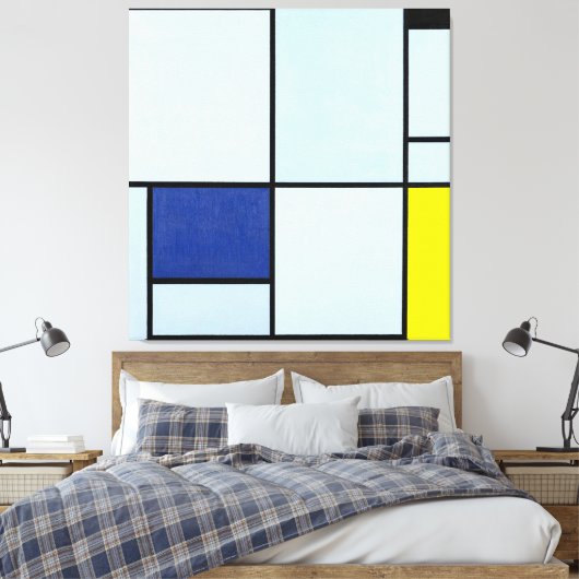 MONDRIAN  TABLEAU I met Rood, Zwart, Blauw & Geel Canvas Afdruk (Insitu (Slaapkamer))