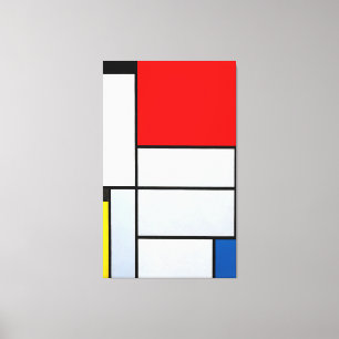 MONDRIAN - TABLEAU I - Verg. met groot rood vlak Canvas Afdruk